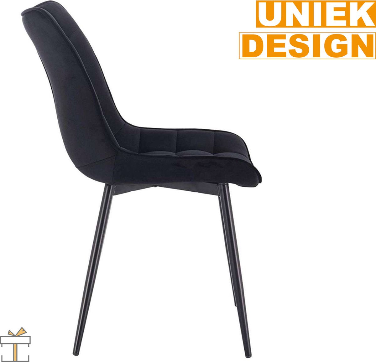 Happyment Luxe Eetkamerstoelen - Velvet Zwart - Woonkamerstoelen - Keukenstoelen - Kuipstoel - Set van 2, 4 of 6