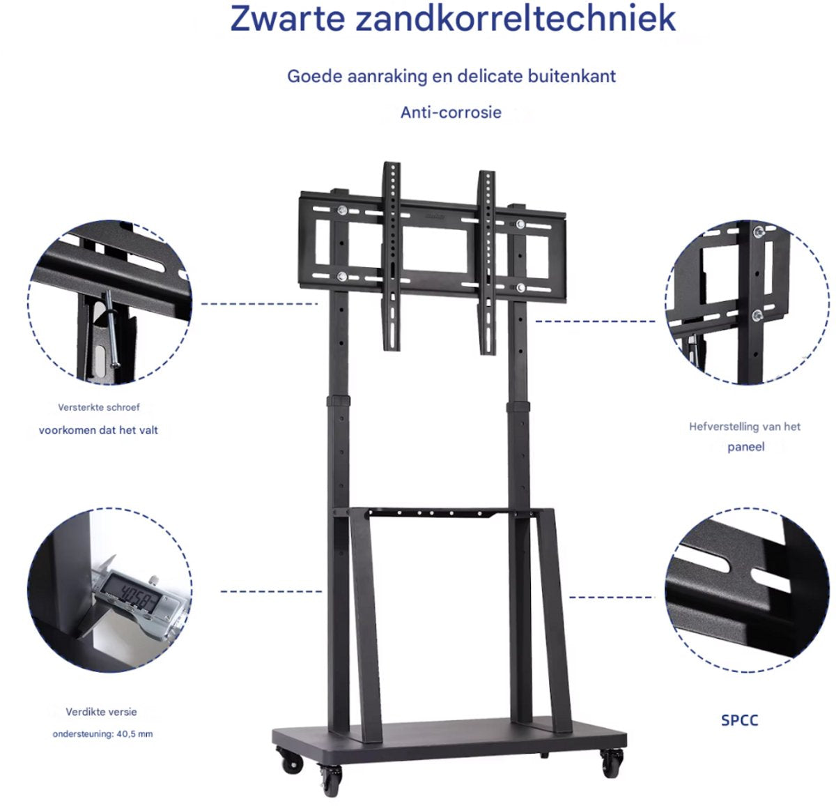 TV statief verrijdbaar - Ook Verticaal - Voor 32-80" inch - vloerstandaard universeel - In hoogte Verstelbare Standaard - Zwart - Tot 65KG