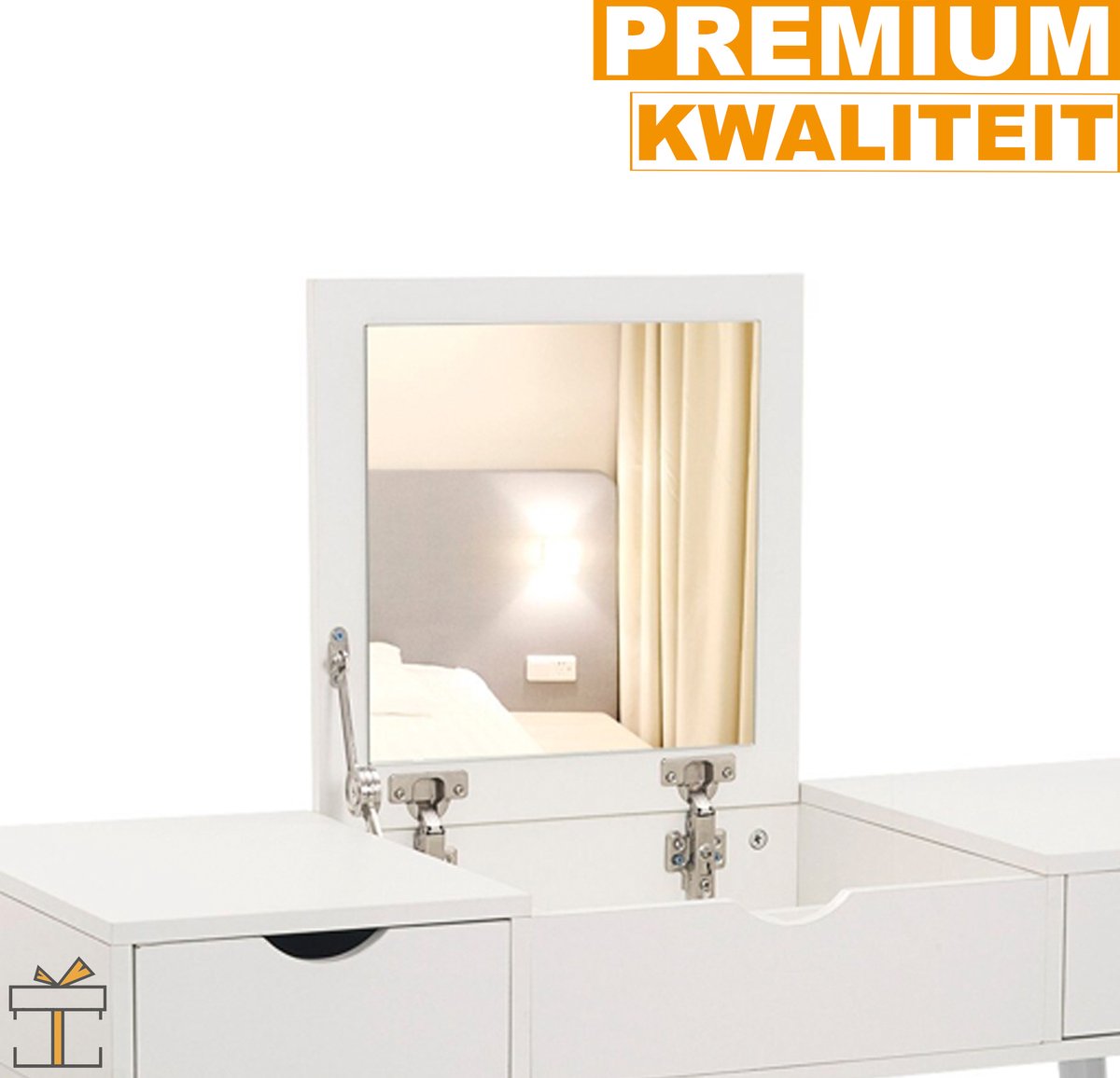 Happyment® Luxe kaptafel met spiegel - Wit - Make up tafel voor meisjes - Kinderen & volwassenen - 100x40x75cm