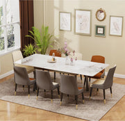 8-10 Personen Gesinterde Stenen Eettafel - 180 cm Uitschuifbare Kerst Keuken Eettafel met Metalen Frame