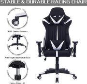 Happyment Gamestoel Sheffield - Stof - Met rugleuning en armleuning - In hoogte verstelbaar - Ergonomisch - Wit/Zwart