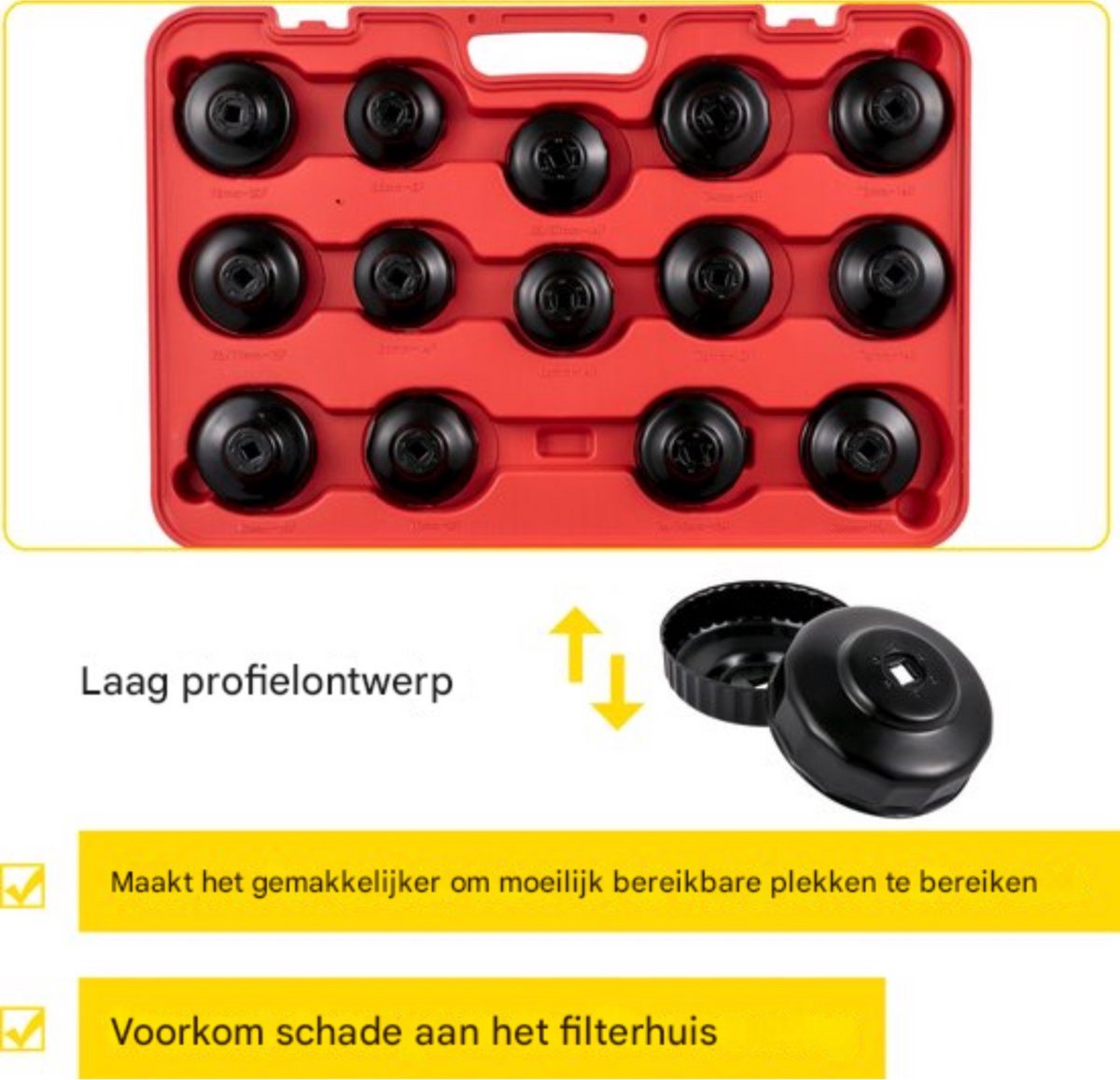 Oliefilter sleutel doppenset - 30-delige set Oliefilterdopsleutelset - Eind kappen - Met 3/8" en 1/2" Aansluiting - Zwart