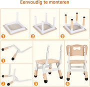 Kindertafel met stoeltjes - 2 stoelen - Activiteiten tafel - Speeltafel Kinderbureau - 3-8 jaar - In Hoogte Verstelbaar - Studeertafel voor Kinderen - Beige