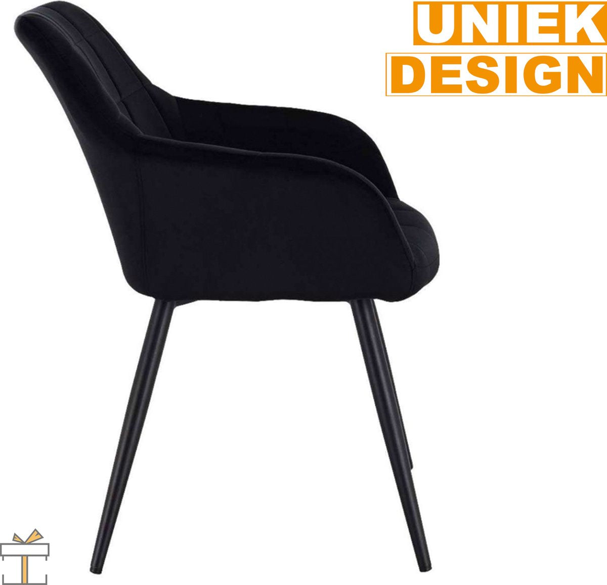 Happyment Luxe Eetkamerstoelen - Velvet Zwart - Fauteuils met armleuning - Woonkamerstoelen - Keukenstoelen - Kuipstoel - Set van 1