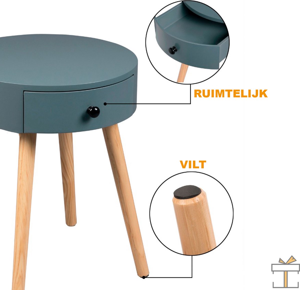 Happyment Ladekastje modern - Nachtkastje - Slaapkamer - Bureau - Kantoor - Ladekast Hout - Grijs - 38x38x48cm