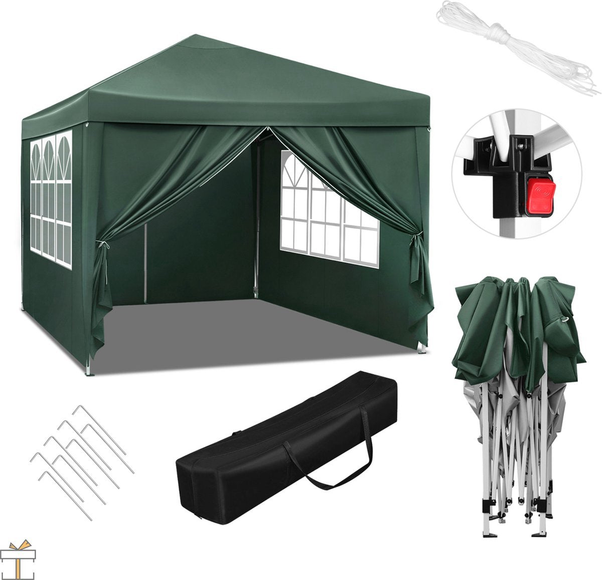 Partytent - Groen - Easy Up - Weerbestendig - Waterdicht - 3x3m