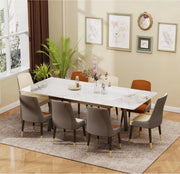 8-10 Personen Gesinterde Stenen Eettafel Vaylen - 180 cm Uitschuifbare Kerst Keuken Eettafel met Metalen Frame