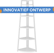 Hoekkast Myralis - Vakkenkast 180cm - Boekenrek Hoekmeubel - Opbergrek 5 Lagen - Wit