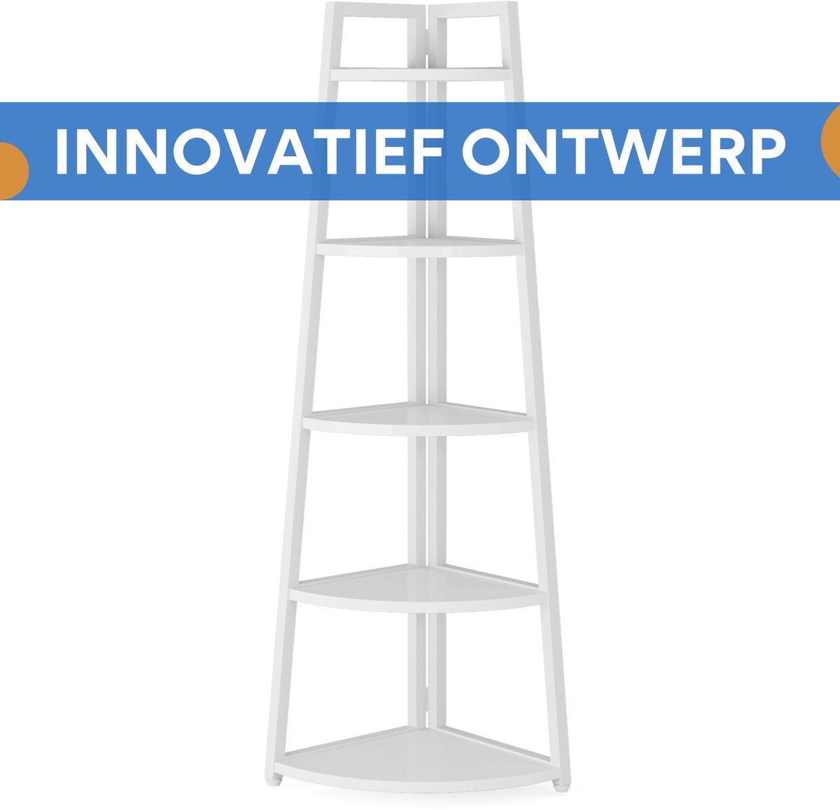 Hoekkast Myralis - Vakkenkast 180cm - Boekenrek Hoekmeubel - Opbergrek 5 Lagen - Wit