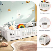 Kinderbed 90 x 200 cm - Voor Kinderen - Huisbed jongens en meisjes - Peuterbed - Met lattenbodem en valbeveiliging - Zonder matras