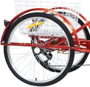 Driewieler Tavien 6 versnellingen - Fiets voor volwassenen en senioren - 24 Inch - Opvouwbare Trike - Met mand - Voorrem - Rood