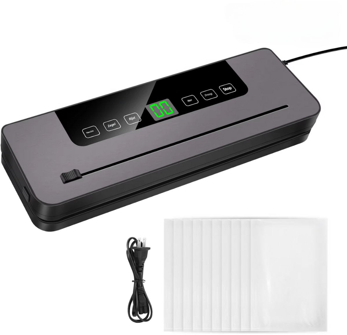 Vacuümverzegelaar & Elektrische Sluitmachine voor Voedsel (Droog & Nat) | 10 Gratis Sluitzakken