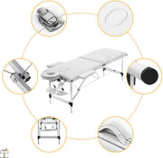 Happyment Massagetafel - Aluminium massage bed - Verstelbaar & Inklapbaar - Behandeltafel - 250KG - Wit
