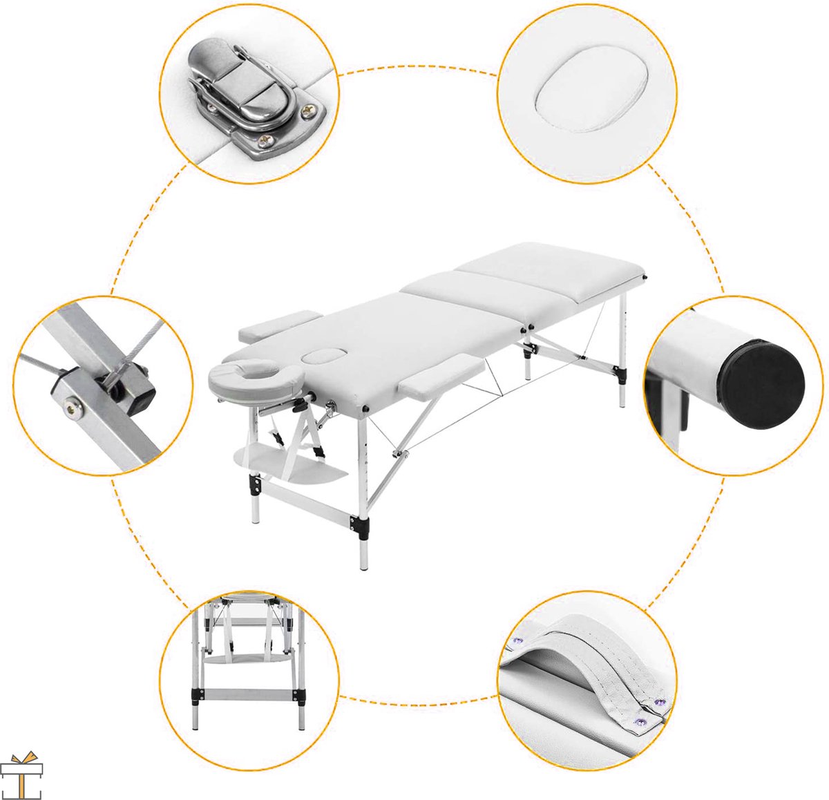 Happyment Massagetafel - Aluminium massage bed - Verstelbaar & Inklapbaar - Behandeltafel - 250KG - Wit