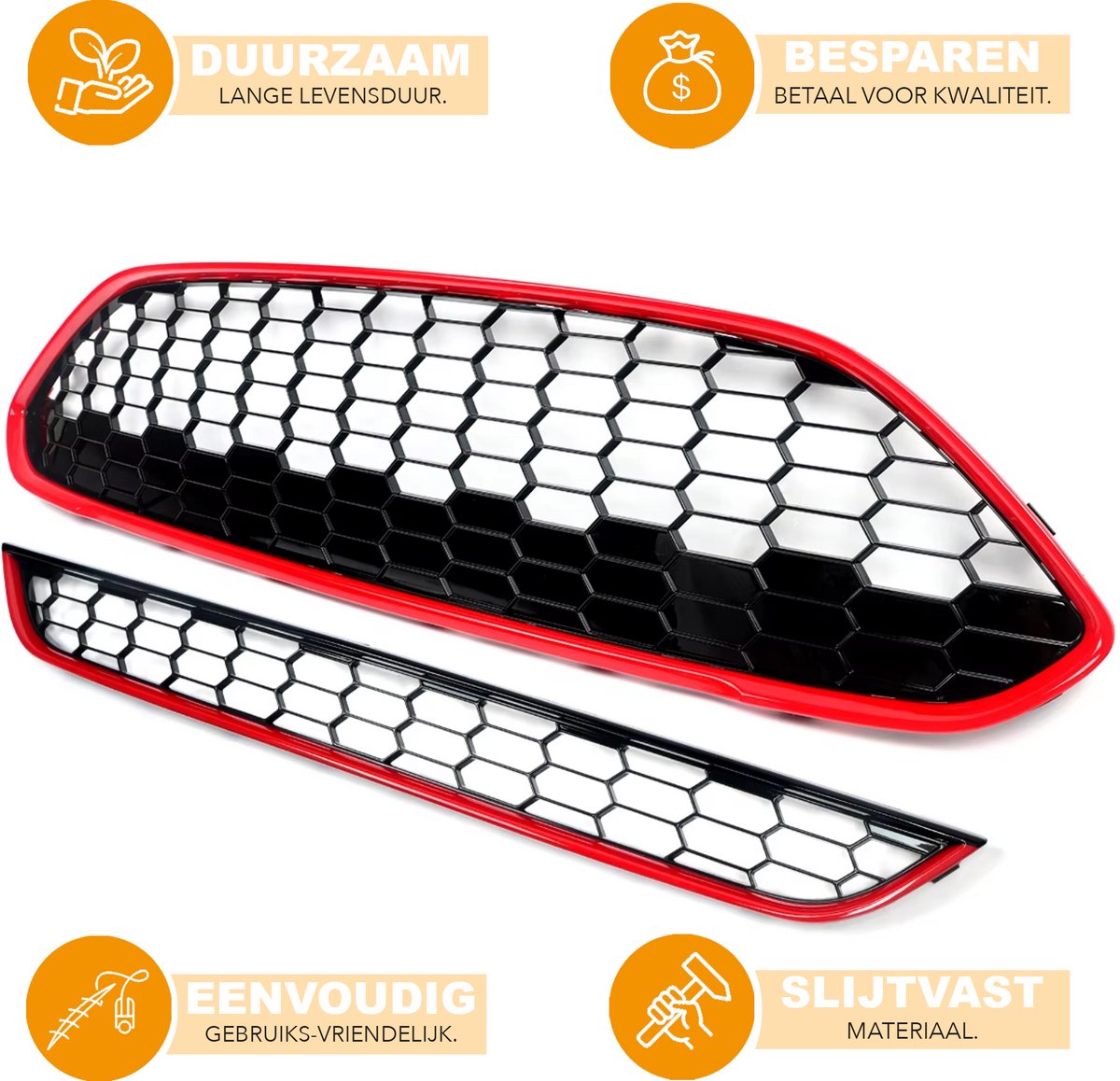 Voorbumper - Voor Ford Fiesta MK7 Facelift 2013-2017 - Auto accessoires - Boven- en ondergrille - Rooster set