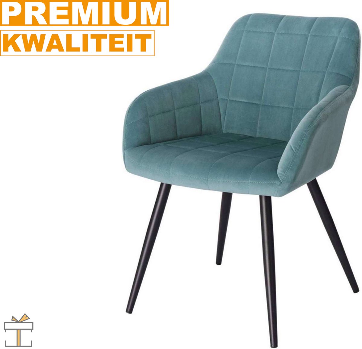 Happyment Luxe Eetkamerstoelen - Velvet Turqoise - Fauteuils met armleuning - Woonkamerstoelen - Keukenstoelen - Kuipstoel - Set van 1