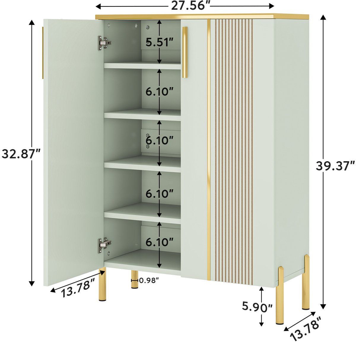 Schoenenkast Nero met deuren - Schoenenrek - 110cm - 6 laags - Houten opbergkast - Groen - 18 paar