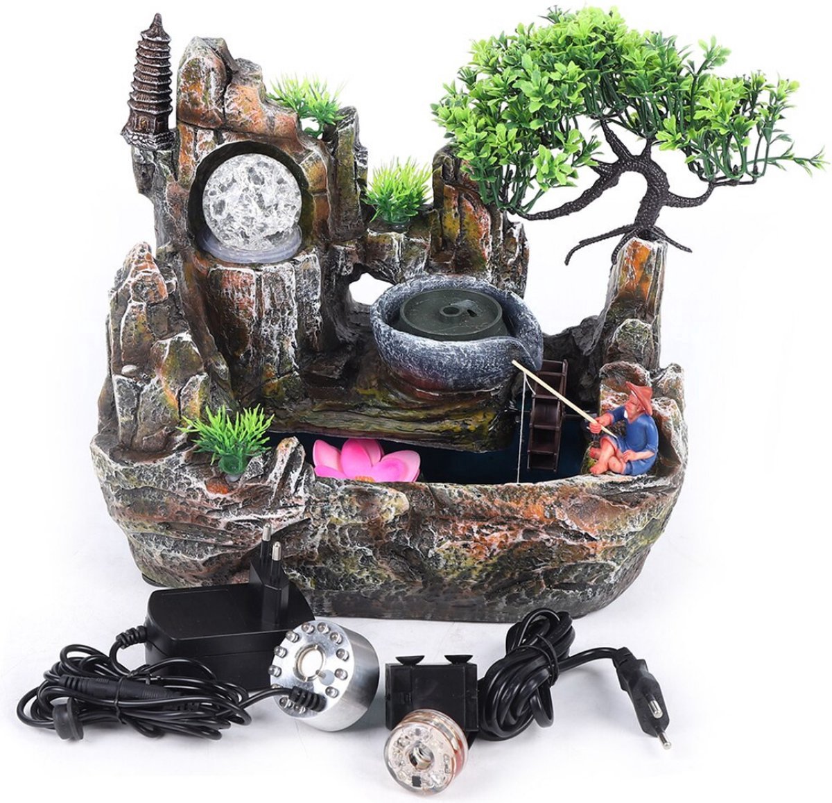 Happyment Kamerfontein Waterval Glas - Tafelfontein LED Licht - Waterornament - Indoor Fontein - Visser