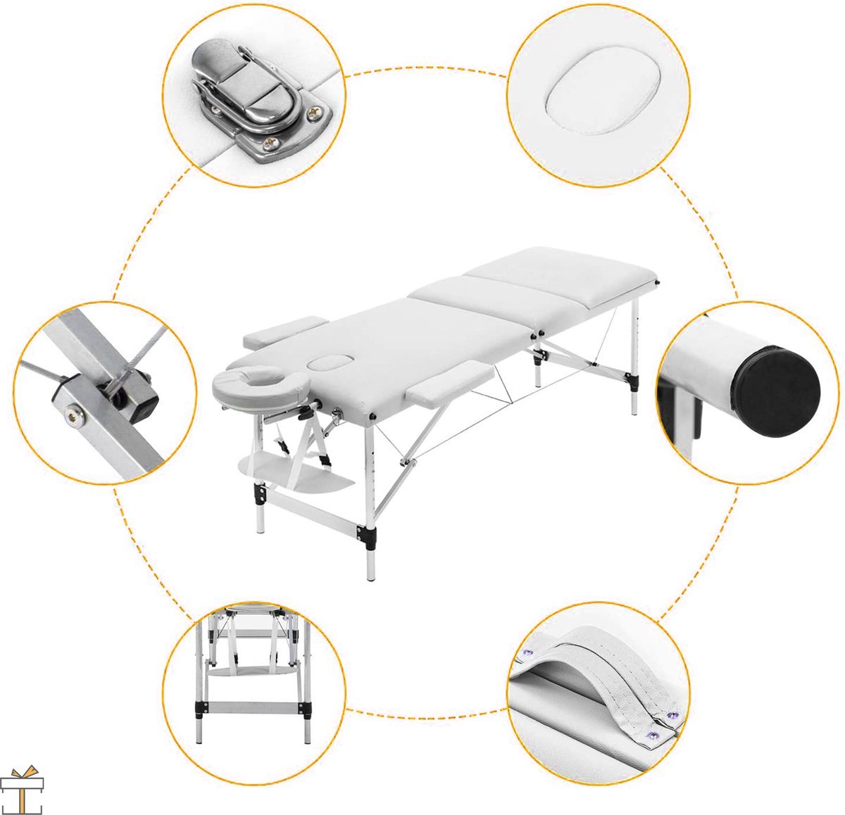 Massagetafel - Wit - Aluminium - Verstelbaar en inklapbaar - 250KG draagvermogen