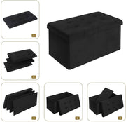 Moderne Opbergbank Zerio - Met opbergruimte - Zitbank Poef - Voetenbank - Opbergbox hocker - Zitkist met deskel - Zwart - Velvet - 76x38x38 cm