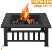 Happyment® Vuurkorf voor buiten - Vuurpit deluxe - BBQ - Met Vonkenscherm - Metaal - 81x81x32,5cm