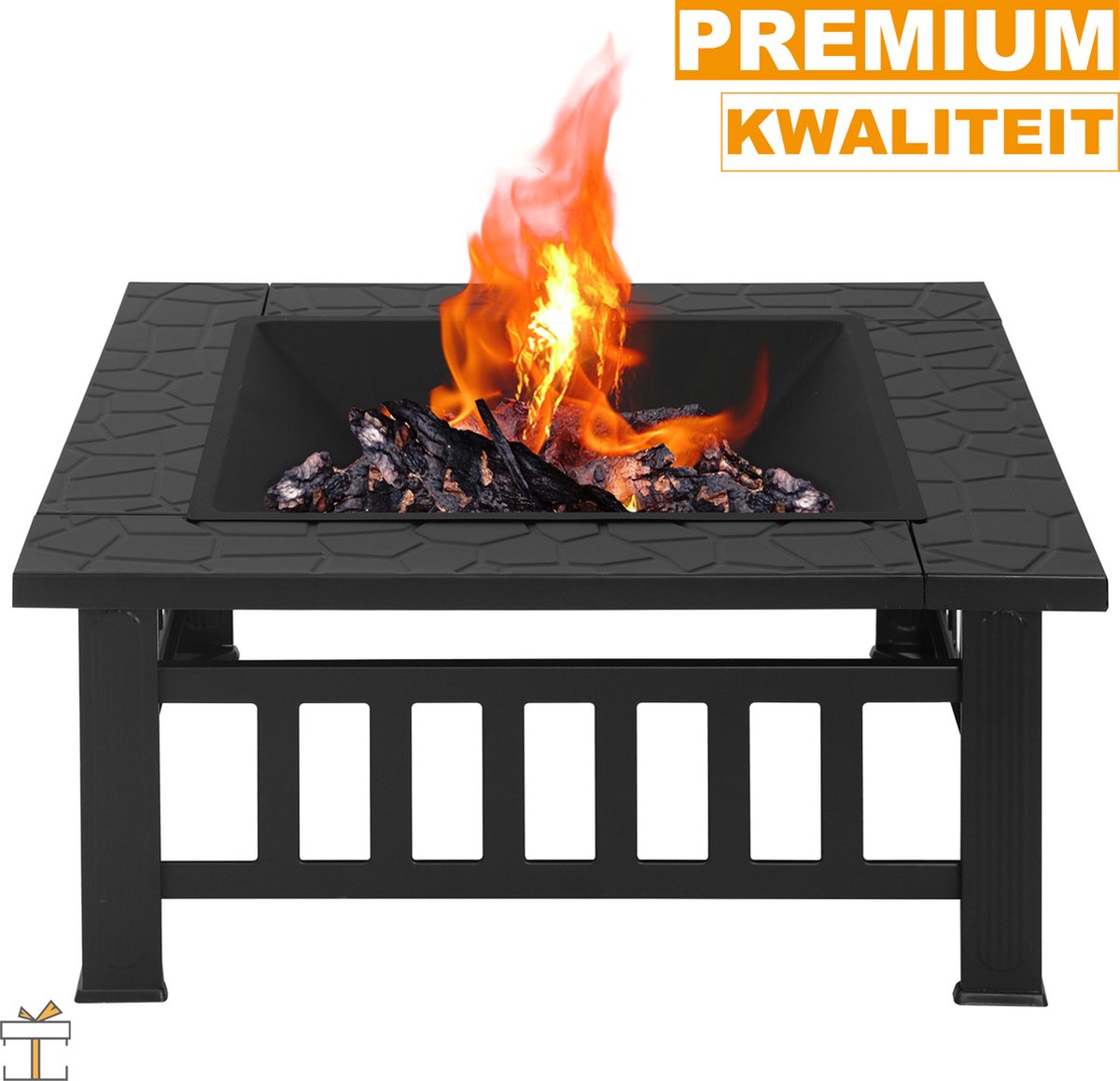 Happyment® Vuurkorf voor buiten - Vuurpit deluxe - BBQ - Met Vonkenscherm - Metaal - 81x81x32,5cm