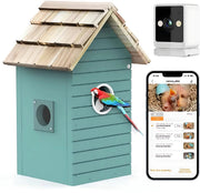 Vogelhuisje Nero - Met camera - Voor tuin en buitengebruik - Microfoon - Met app - Slim hangend doe-het-zelf huisje met camera - Gemaakt van hout