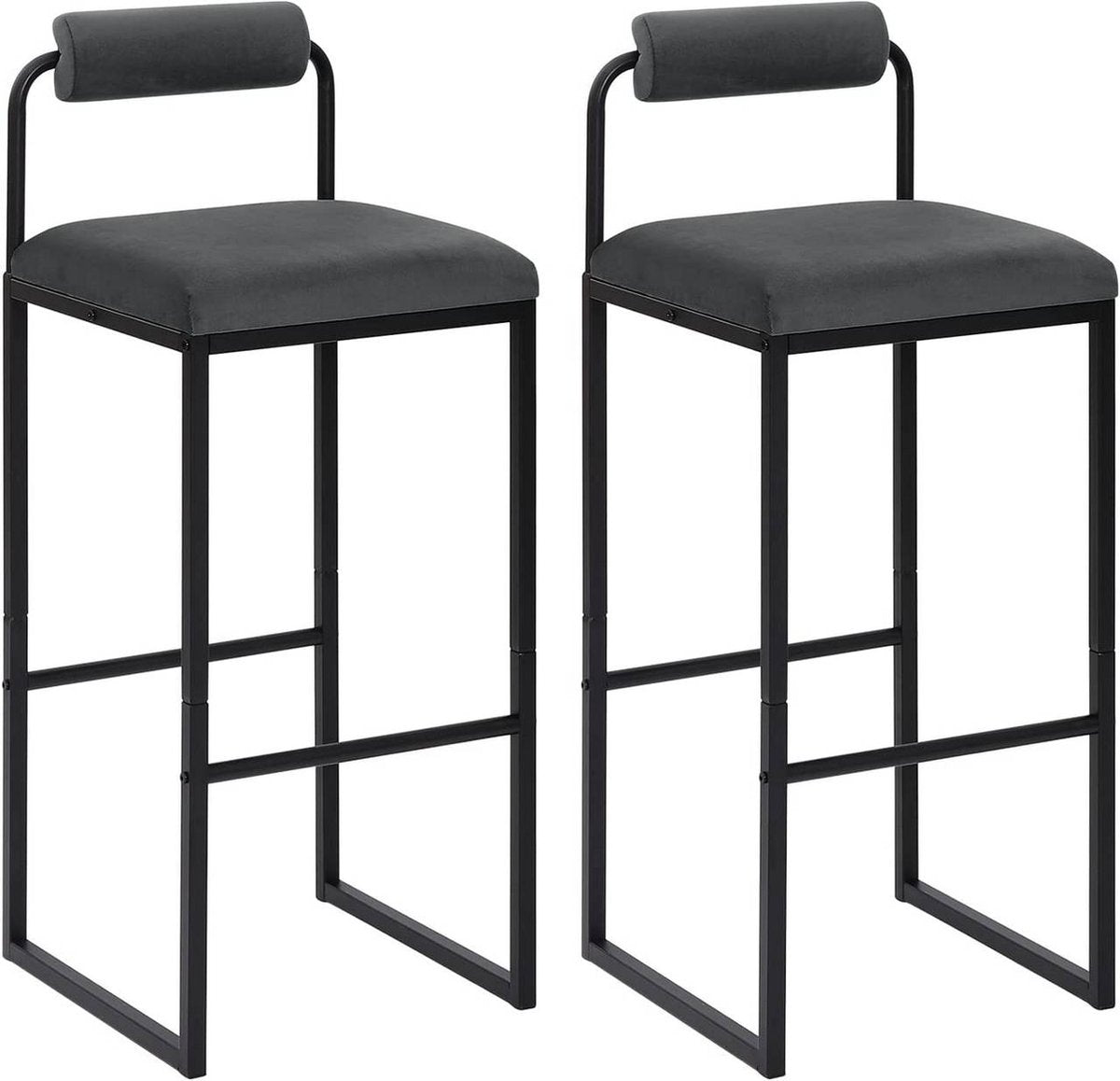 Barkruk Nitto Industrial - Donkergrijs - Barkrukken set van 2 - Barstoel Kruk - Barstoelen met rugleuning - Keukenstoel - Velvet