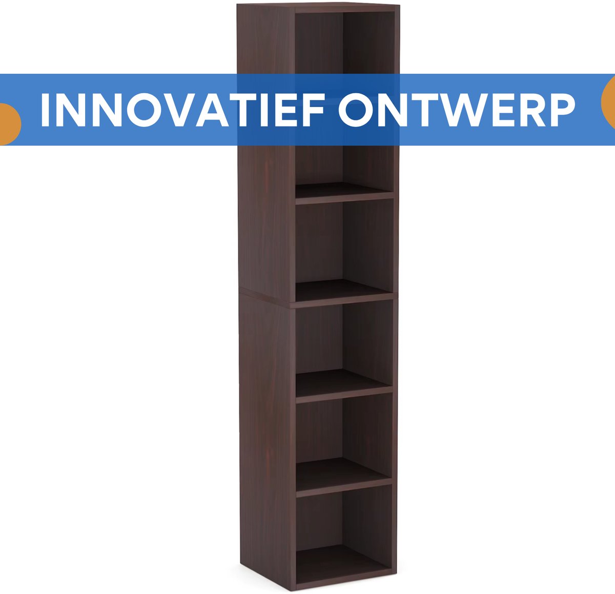 6-Lagen Hoek boekenkast - Boekenplank - Wandplank - Boekenrek - 30x30x180 cm - Voor Thuiskantoor en Kleine Ruimtes - Chocolade