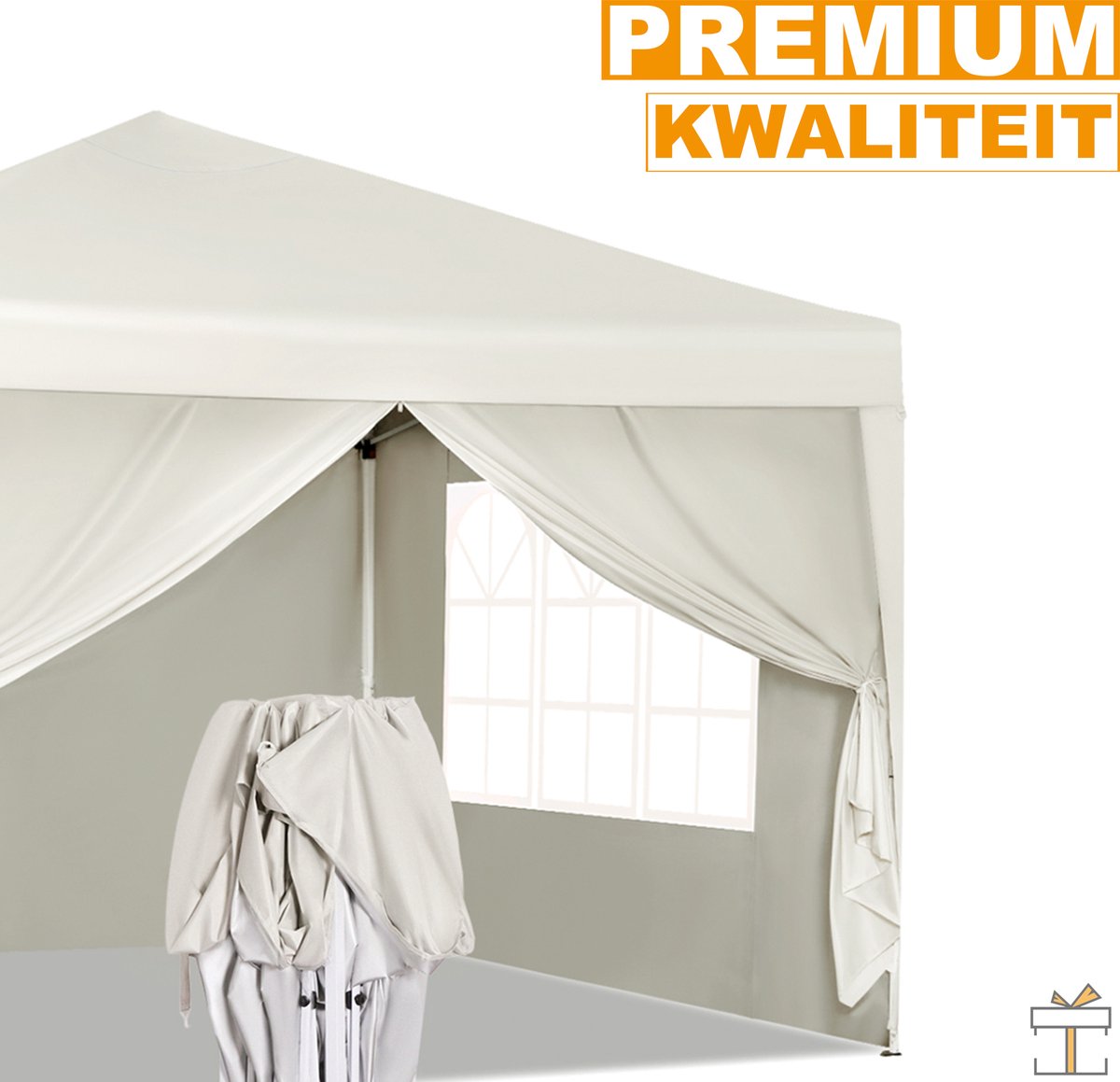 Happyment Partytent met zijwanden - Paviljoen - Easy up - Opvouwbaar - Waterdicht weerbestendig - Creme - 3x3 m