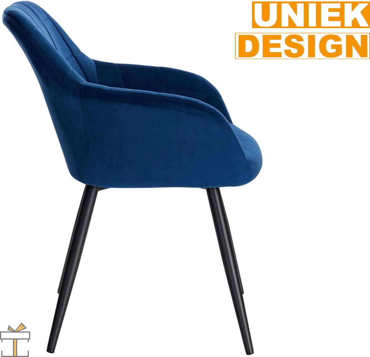 Happyment Luxe Eetkamerstoelen - Velvet Blauw - Fauteuils met armleuning - Woonkamerstoelen - Keukenstoelen - Kuipstoel - Set van 1