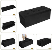 Luxe Opbergbank Zico - Met opbergruimte - Zitbank Poef - Voetenbank - Opbergbox hocker - Zitkist met deskel - Black - Velvet - 110x37.5x38cm
