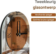 Langwerpige Wandklok - Bruin Getint met Zilveren Gespiegelde Romeinse Cijfers - Moderne Decoratieve Klok voor Woonkamer