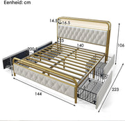 Bed - Tweepersoonsbedden - Tweepersoonsbed - Twijfelaar - USB C Oplaadfunctie APP-bediening LED Metalen bed bedframe 4 Laden Fluweel - 140x200cm