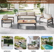 Tuinmeubelset - Loungeset - Tuinlounge Lounge Set - Stevig Gegalvaniseerd Stalen Frame - Acaciahout Tafel en Armleuningen - Beige Kleur