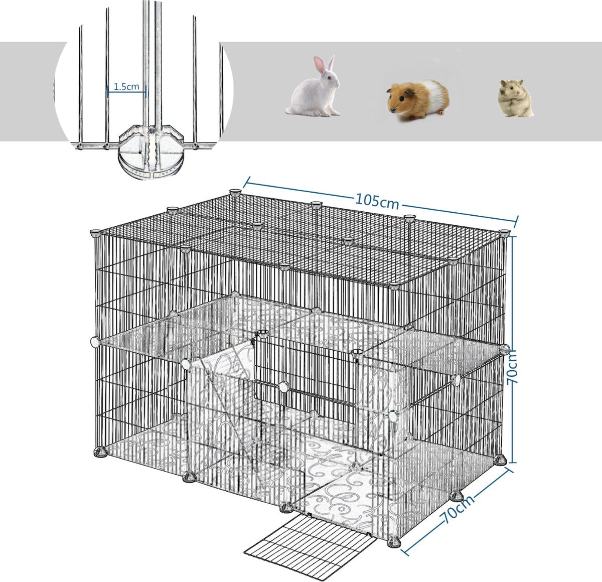 Happyment Dierenren Meri - XXL Ren Deluxe - Verstelbaar - Voor binnen - Puppyren - Kleine dieren - Kittens - Zwart - 38 panelen - 70 x 70 x 105 cm