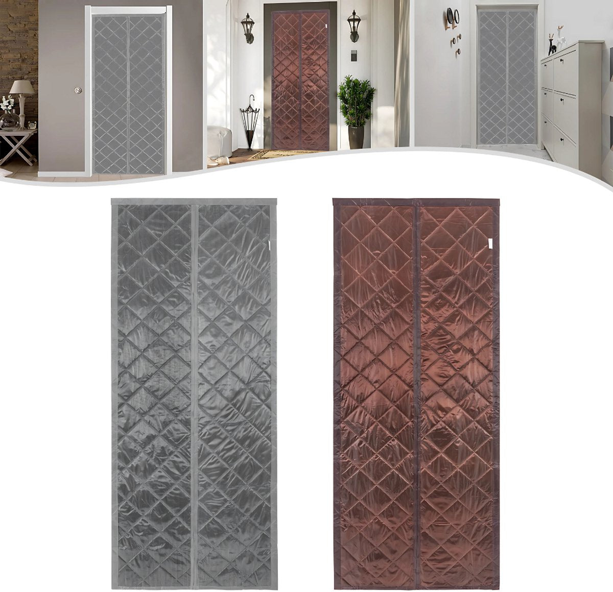 Thermische gordijnen - Isolerend - Grijs - Voor deuren in huis of kantoor - Magnetisch - 95x210cm