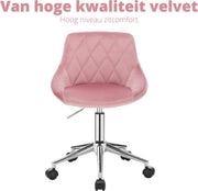 Bolt Edge Bureaustoel - Velvet - Roze - Ergonomisch - Op wielen - In hoogte verstelbaar