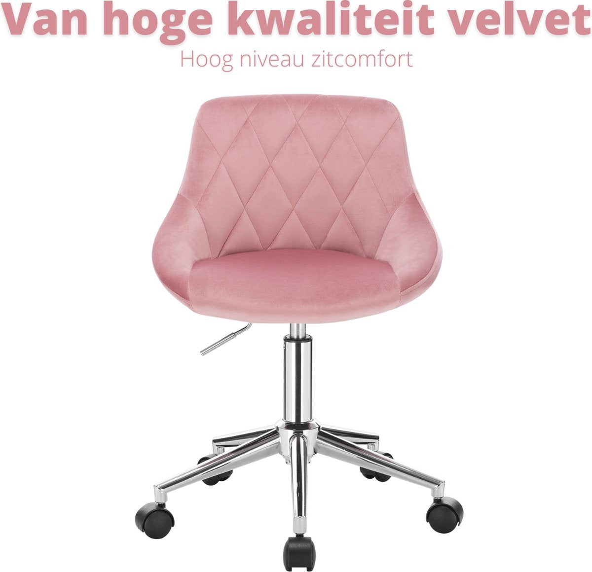 Bolt Edge Bureaustoel - Velvet - Roze - Ergonomisch - Op wielen - In hoogte verstelbaar