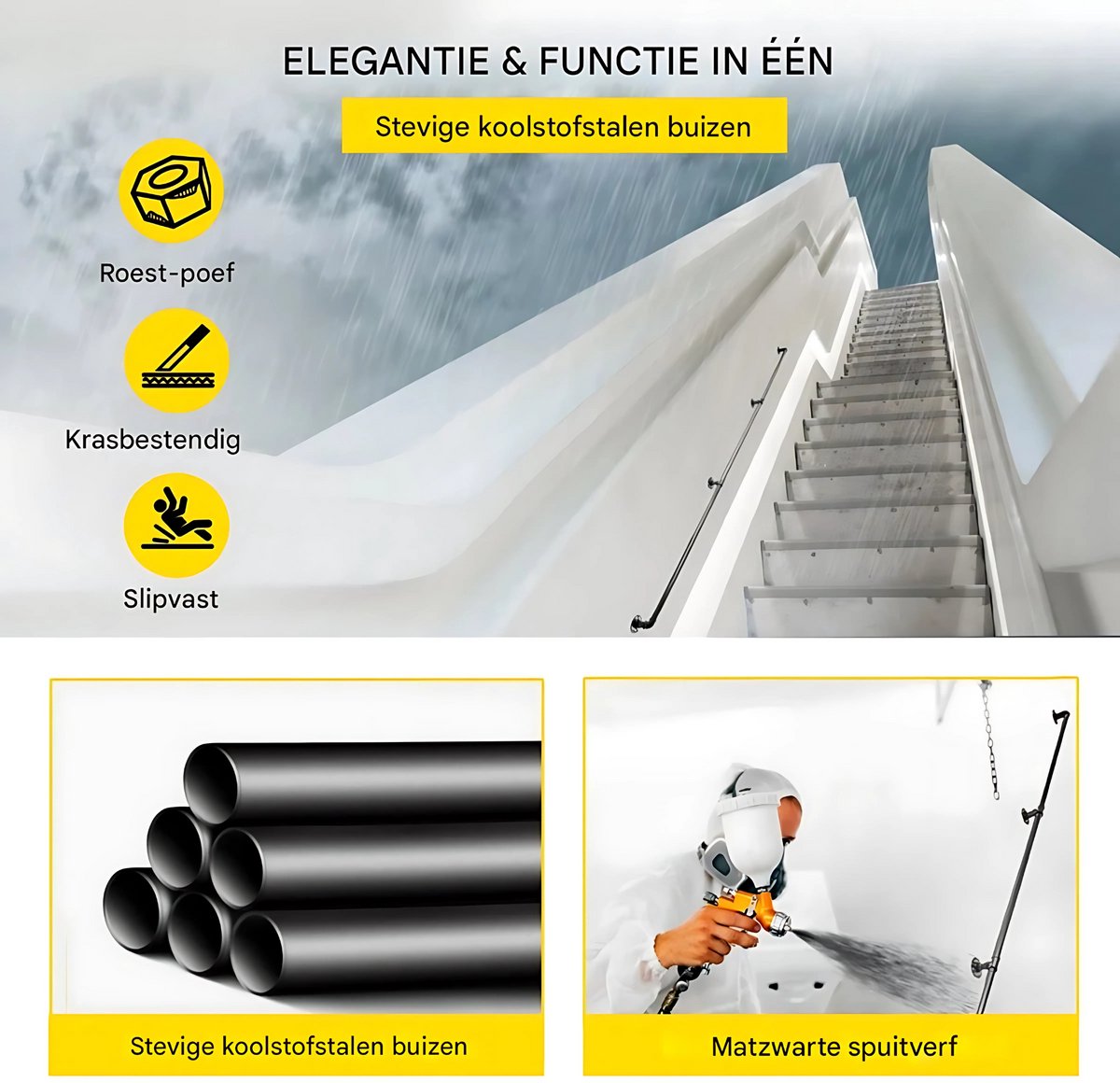 Luxe Trapleuning - Balustrade - Binnen en buiten - Houders - Leuningen voor Trappen - Staal - Met trapleuninghouders - 270cm