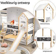 Stapelbed voor kinderen - Met glijbaan - 90x200 cm - 2 kinderbedden - Met Hoektrap, valbeveiliging en raam - Peuterbed
