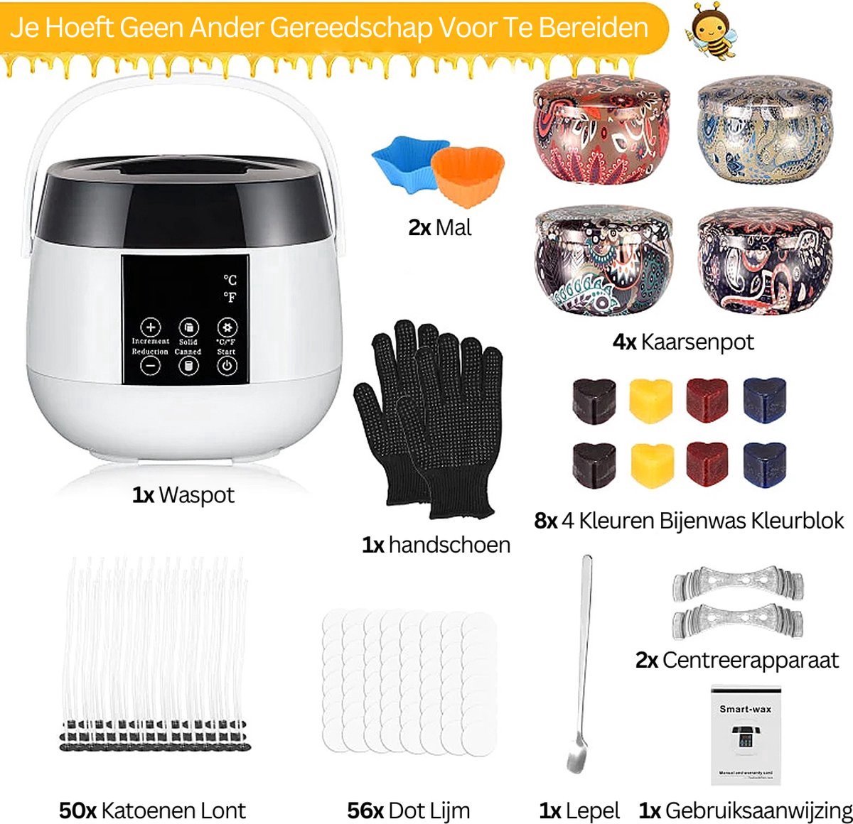 Happyment Kaars Smeltpan Set - Kaarsvet - Smeltpot - Starterspakket - Voor volwassen en kinderen