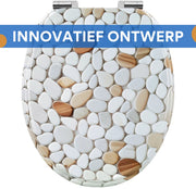 O-Vormige WC-Bril - Toiletbril - Voor Badkamer - Soft-Close Mechanisme & Verstelbare Scharnieren - Toiletdeksel met Motief