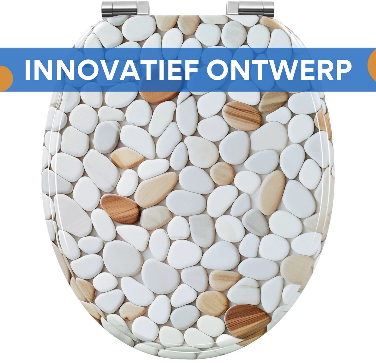 O-Vormige WC-Bril - Toiletbril - Voor Badkamer - Soft-Close Mechanisme & Verstelbare Scharnieren - Toiletdeksel met Motief