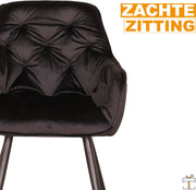 Happyment Eetkamerstoelen Fluweel - Zwart - Woonkamerstoelen - Fauteuil - Keukenstoelen - Kuipstoel - Set van 2