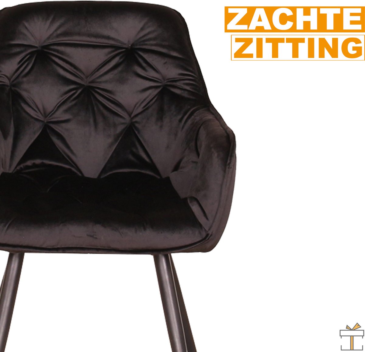 Happyment Eetkamerstoelen Fluweel - Zwart - Woonkamerstoelen - Fauteuil - Keukenstoelen - Kuipstoel - Set van 2