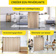 Scheidingswand op wieltjes - Kamerscherm of kantoor - Paravan - Gordijn Verdeler Stand - Vrijstaand - 242x305cm - Aluminium Frame
