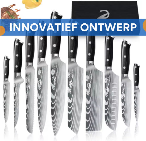 20-delige keukenmessen set - Messenset - Keukenmessen - Messenblok - Voor vlees, vis en filet - Handgesmeede messen met hakmes, schaar en messenslijper - Slagersuitbeenmes inbegrepen