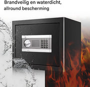 Kluis Nero - 37cm - Brandwerend en waterdicht - Kluisjes met cijferslot - 2 sleutels - Digitaal toetsenbord - Zwart