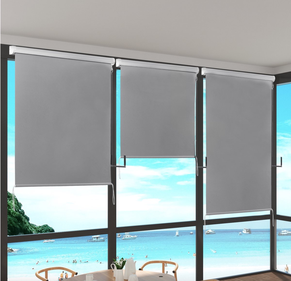 Happyment Rolgordijn met crank - Donkergrijs - 100x240cm - Rolgordijnen verduisterend - Luxaflex - Waterafstotend - Isolerend - Zonder of met boren - Voor balkon